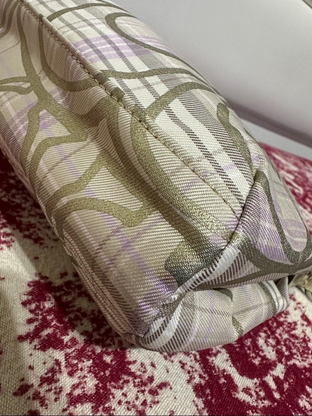 COACH Metallic Beige & Lilac Plaid Signature Shoulder Bag - Picture 9 of 16